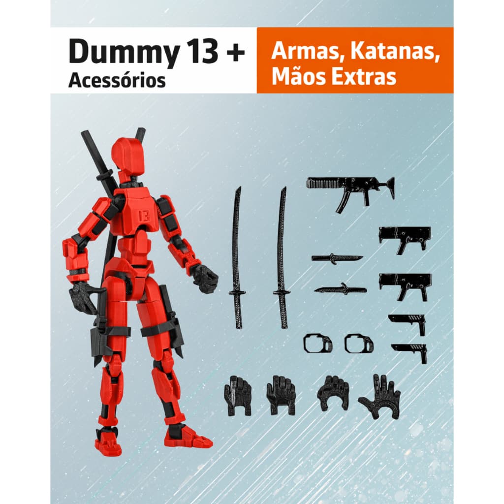 Dummy 13 + Kit acessórios e mãos extras - Boneco Articulado - Action Figure - Quebra-Cabeça - Impressão 3D
