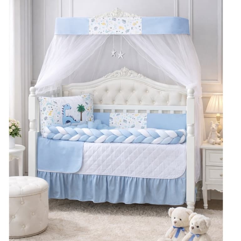 Kit Berço Pop 7 Peças Trança e Mosquiteiro Proteção Bebê Envio Imediato