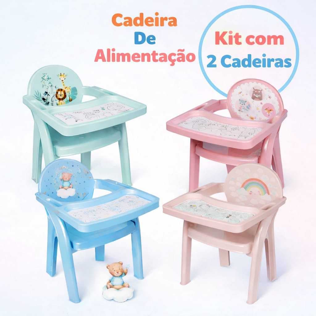 kit Com 2 Poltrona Cadeira De Alimentação Infantil Cadeirinha Com Bandeja Ideal Para Refeição