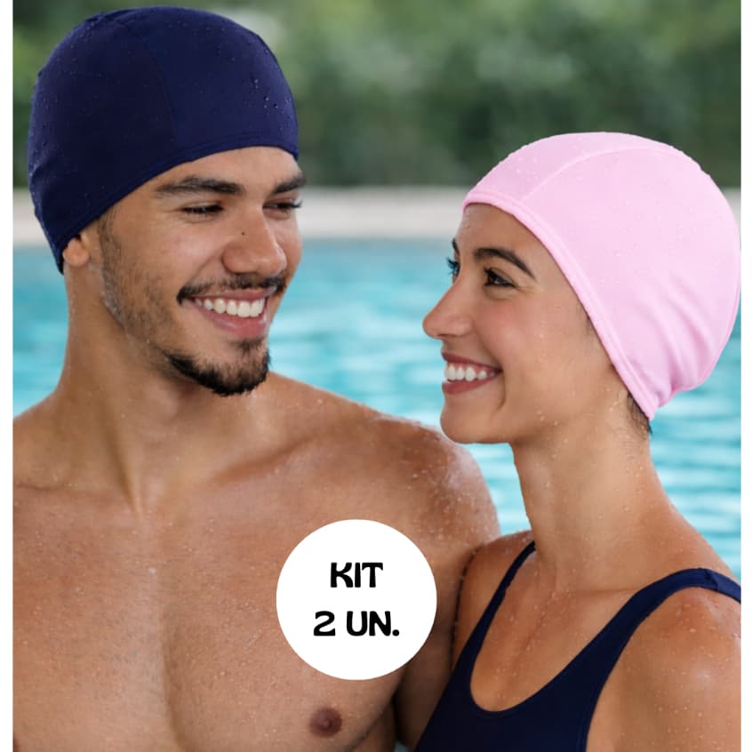 touca de natação hidroginástica kit 2 unidades unisex tam. universal tecido suplex design 3D cobre orelha seca rápido