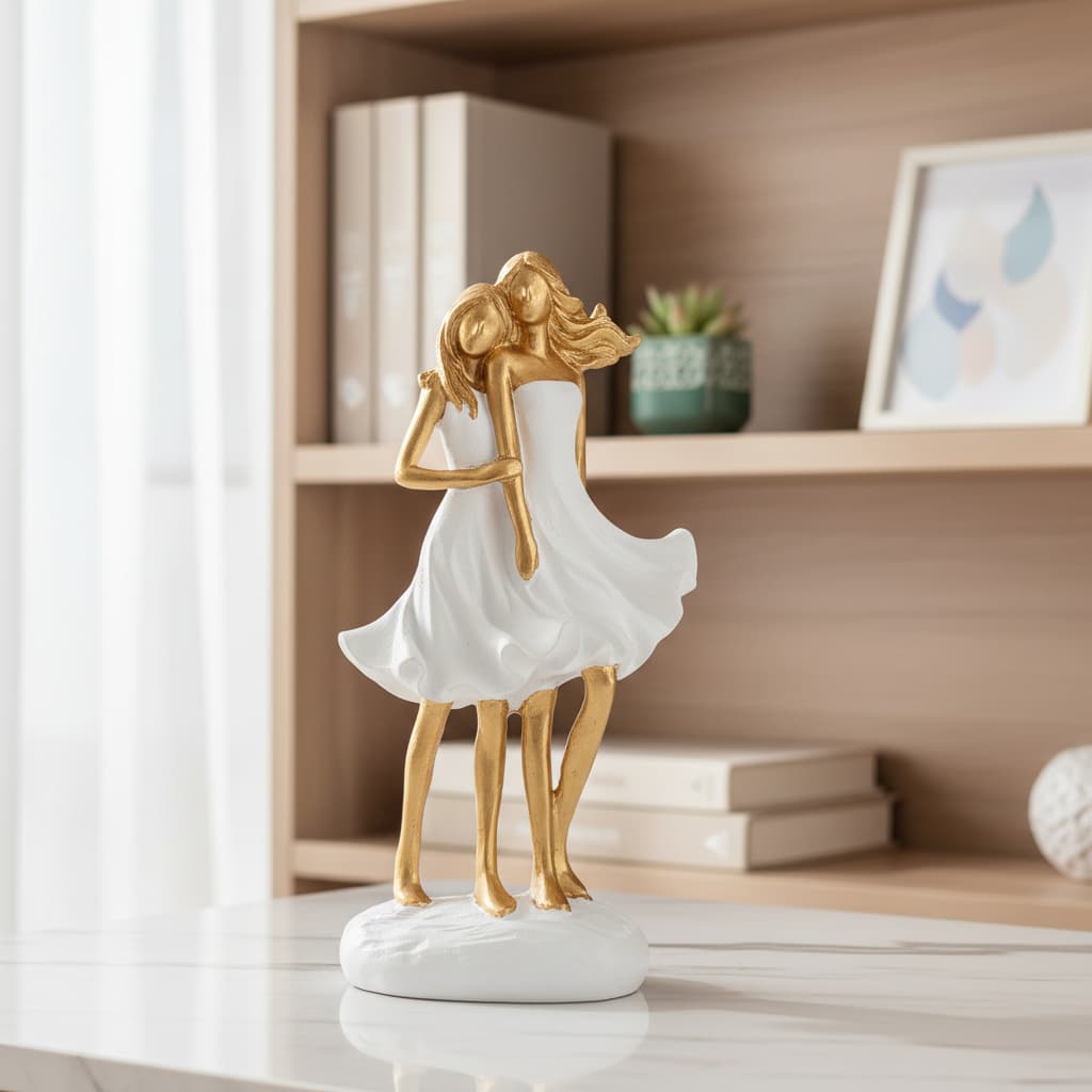 Escultura Estatua Estatueta Duas Mulheres Parceiras- Design de Interior
