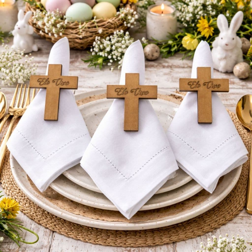 Kit 10 Porta Guardanapos Ele Vive Enfeite Páscoa Religioso