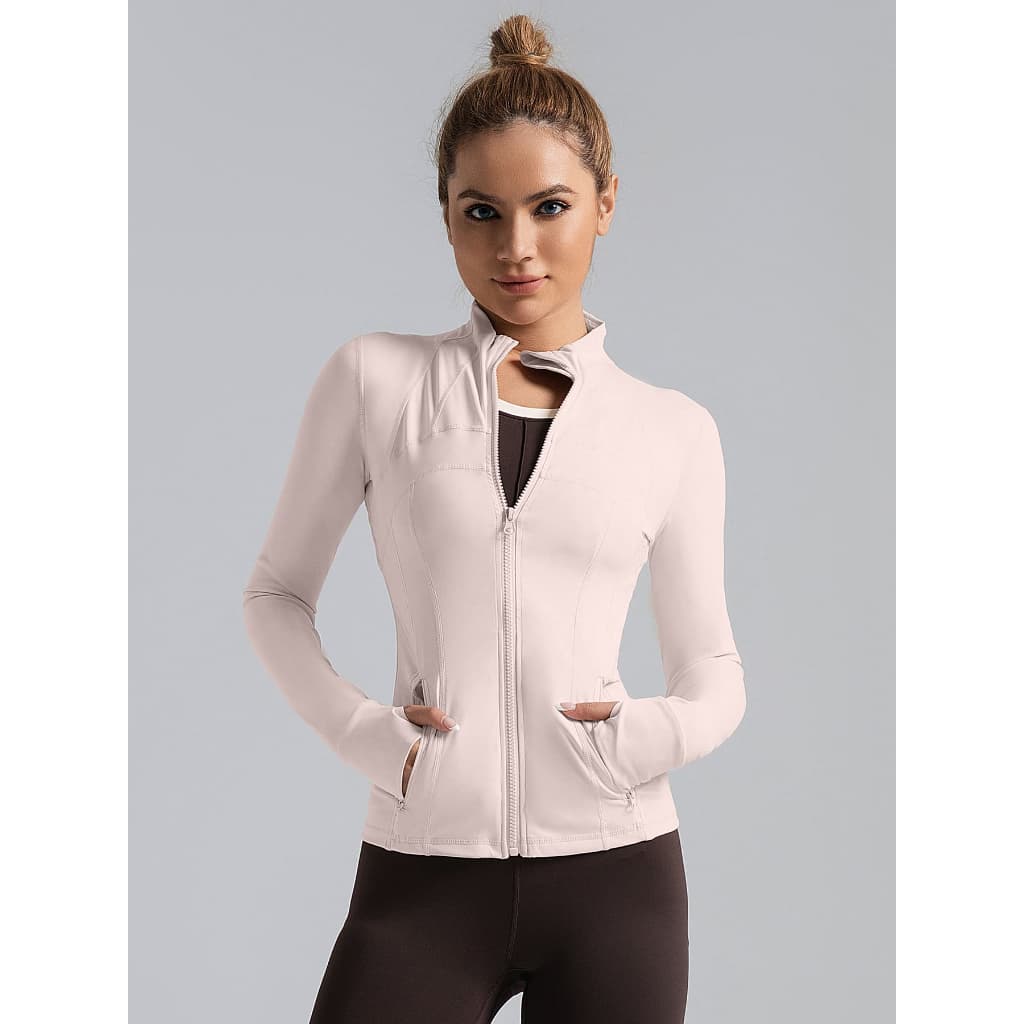 Jaqueta Fitness Feminina Manga Longa com Zíper, Bolso e Abertura para Polegar | Academia