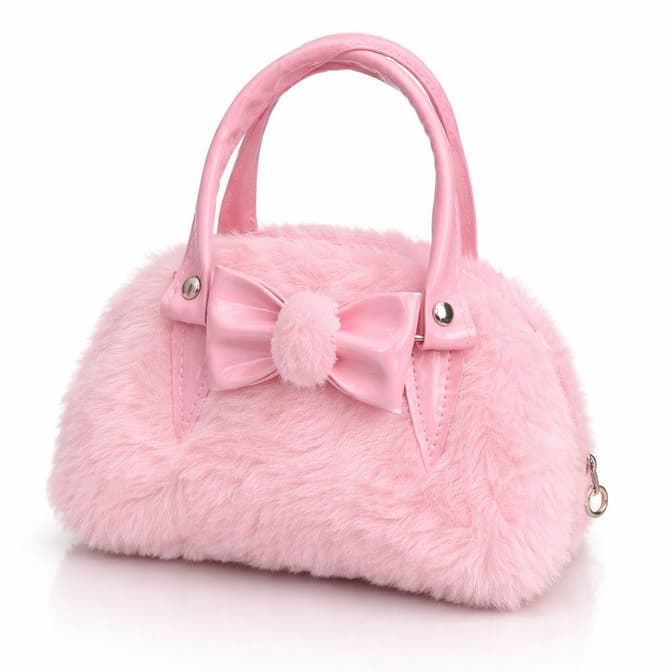Bolsa infantil pelúcia com laco na frente / bolsa pelinho menina super estilosa