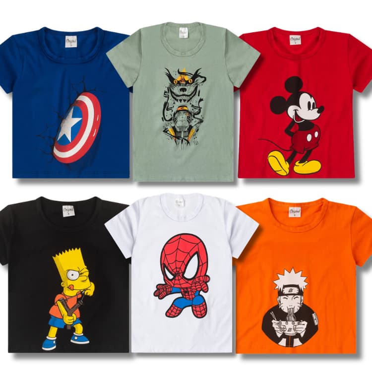 Kit Sortido 4 Camisetas Manga Curta Estampadas Masculino/Menino Infantil Juvenil Verão do 3 ao 16