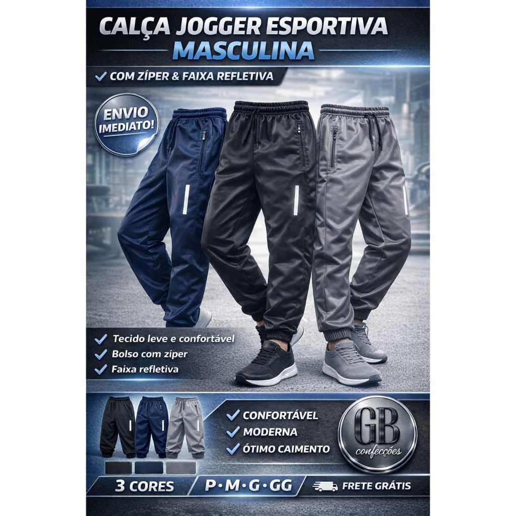 Kit 3 Calças Chimpa Com Bolsos E Ziper Masculina Esportiva  Corrida Academia 2026
