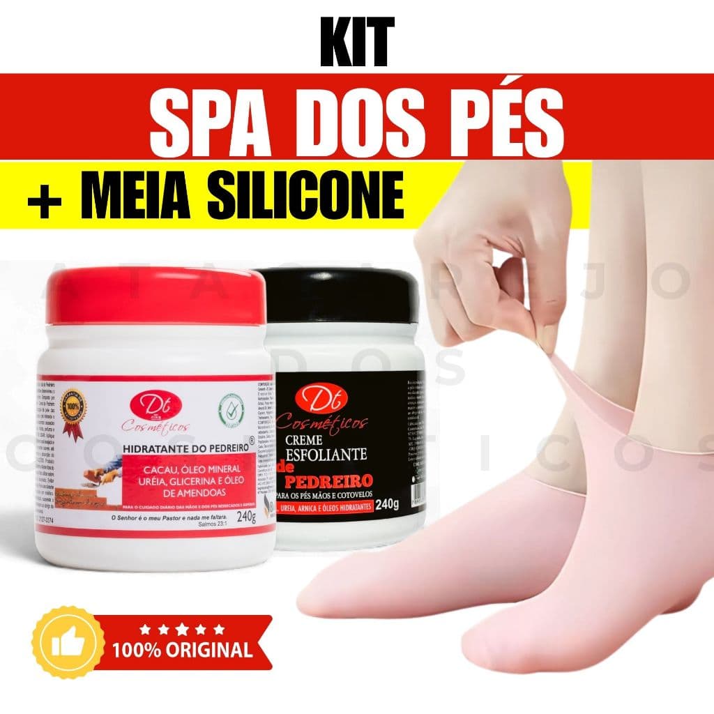 Kit Spa Dos Pés Meia Silicone + Creme De Ureia Hidratante Pedreiro Tratamento Intensivo Pés Rachados