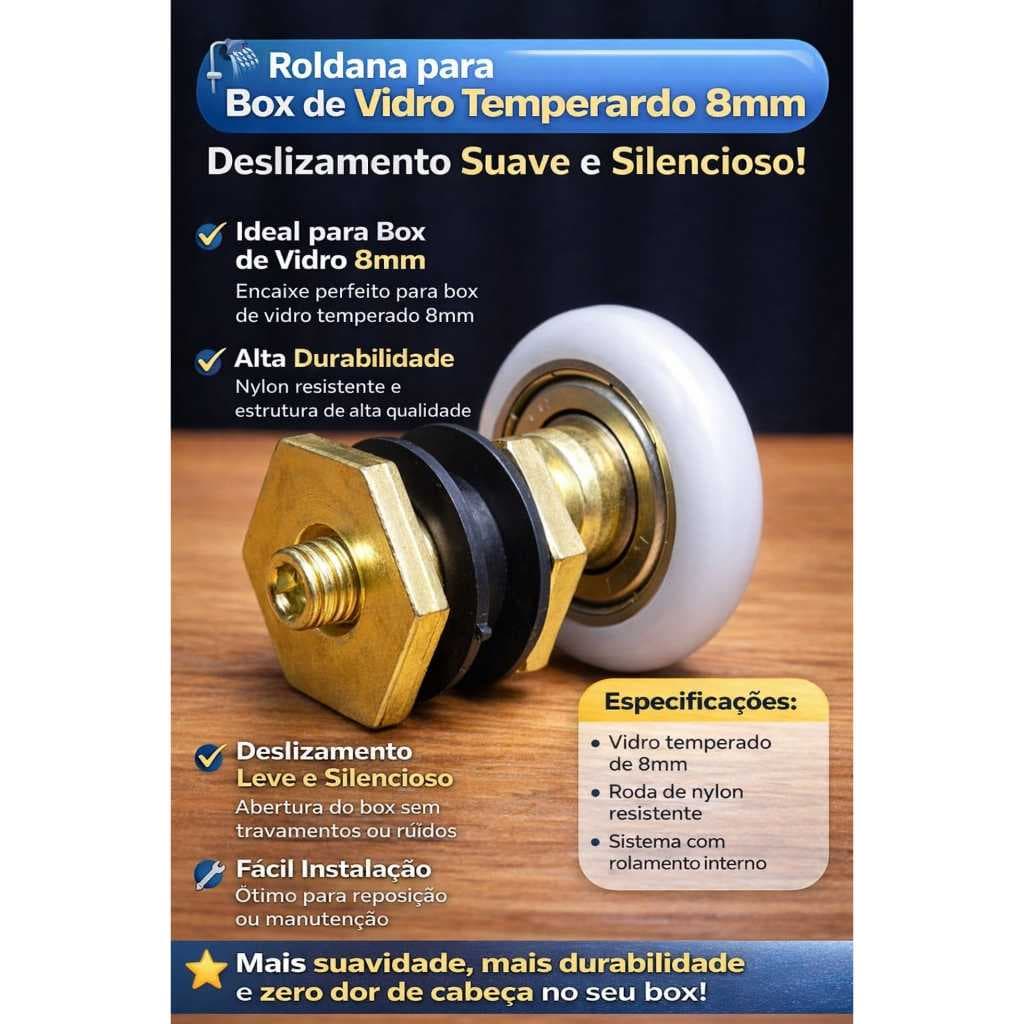 Roldanas para Box Blindex Excêntricas resistentes e suaves com rolameto blindado Kit 2 Unidades