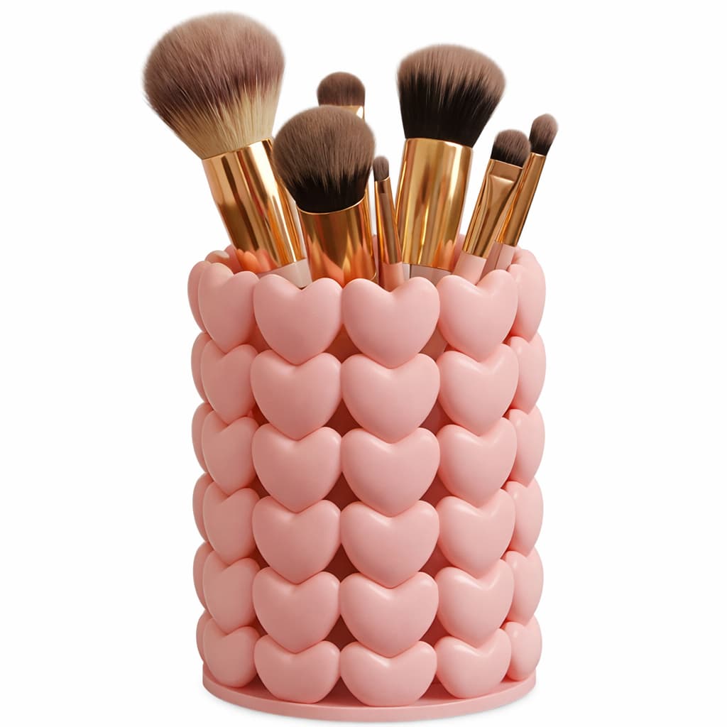 Porta Pincéis De Maquiagem Decorativo Corações Almofadados Organizador Moderno Fosco