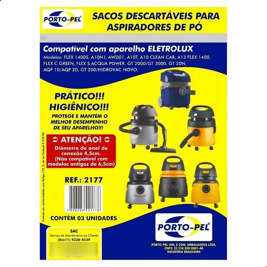 3 sacos descartáveis aspirador pó Electrolux Flex1400 Awd01 Aqp20 Gt3000