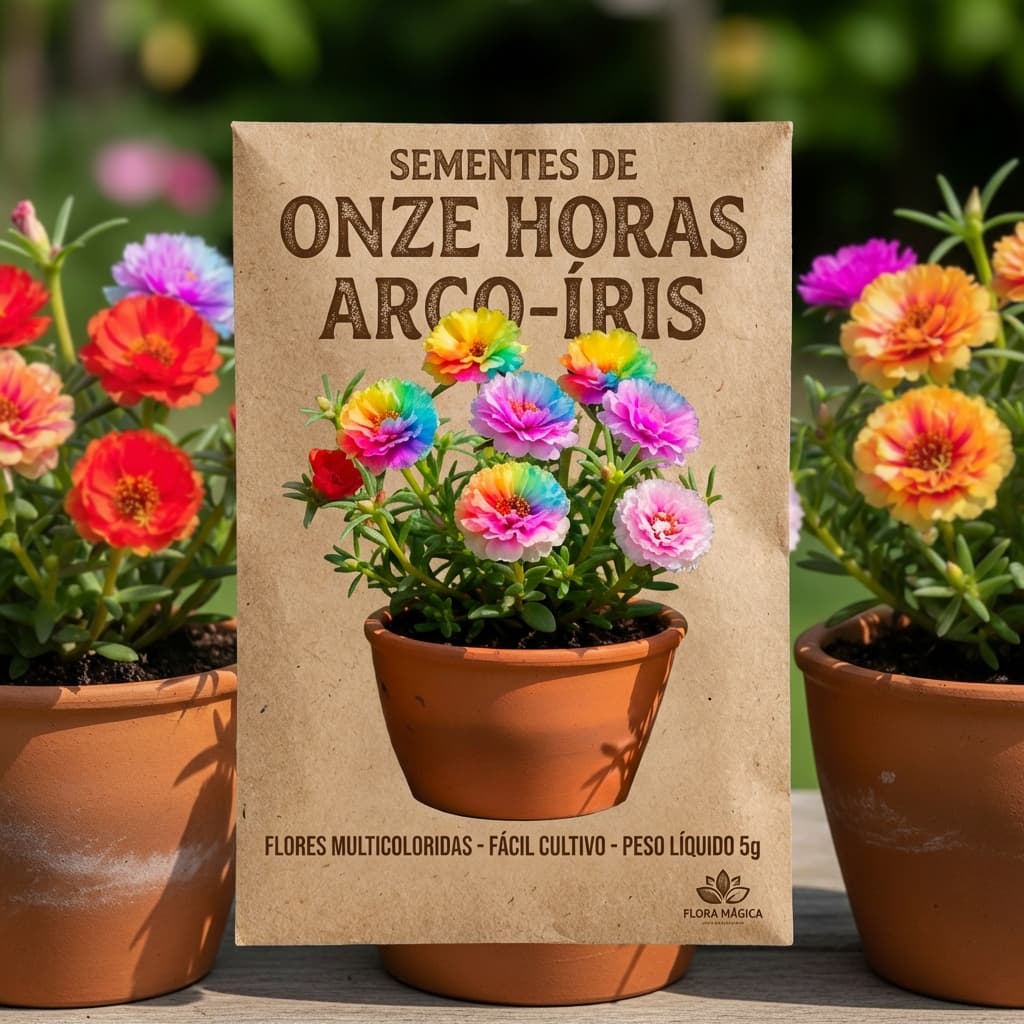 pacote sementes de portulaca (onze-horas) com flores multicoloridas tipo arco-íris