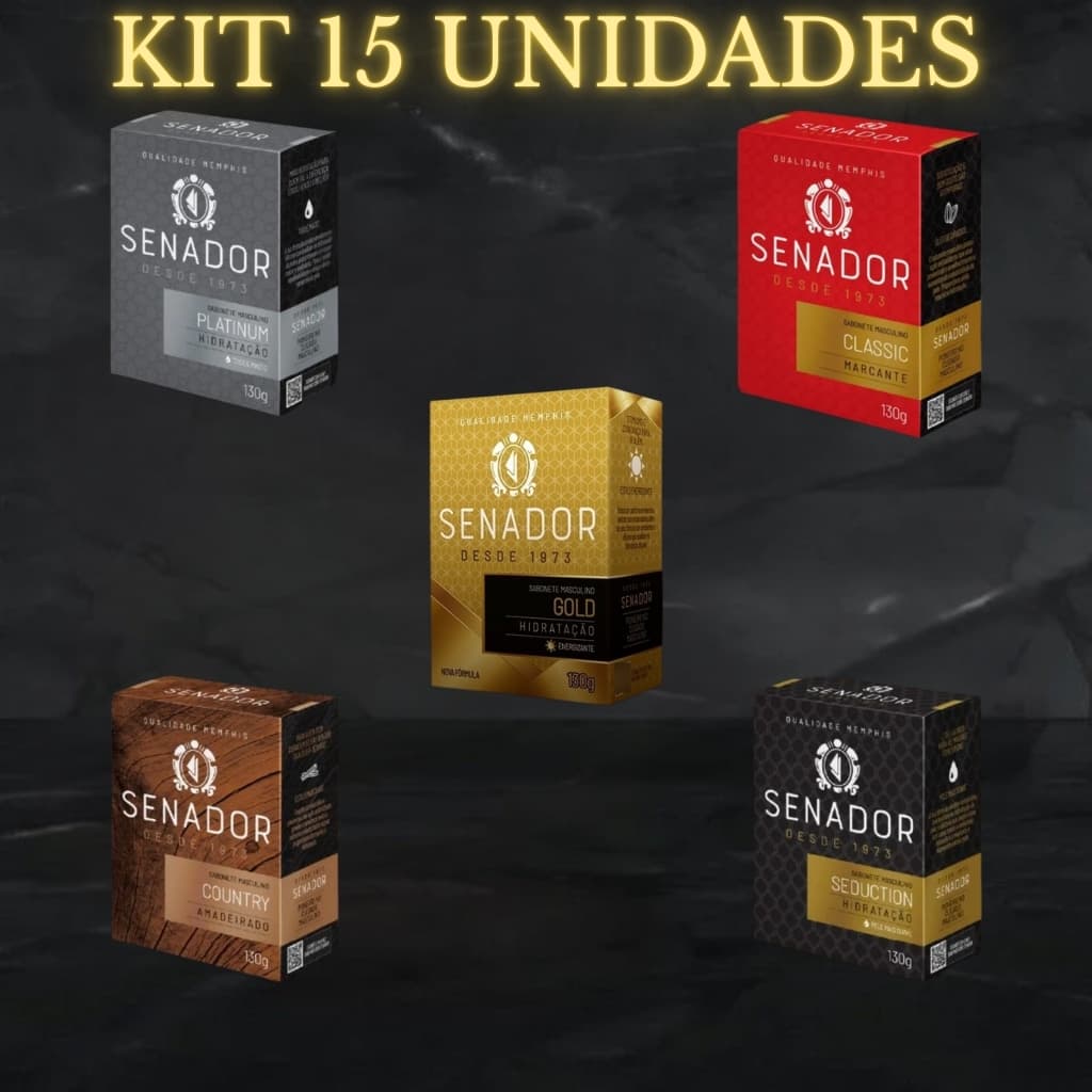 Kit 15 Unidades Sabonete Senador 130g Barra Masculino Várias Fragrâncias Especial Homem Perfumado
