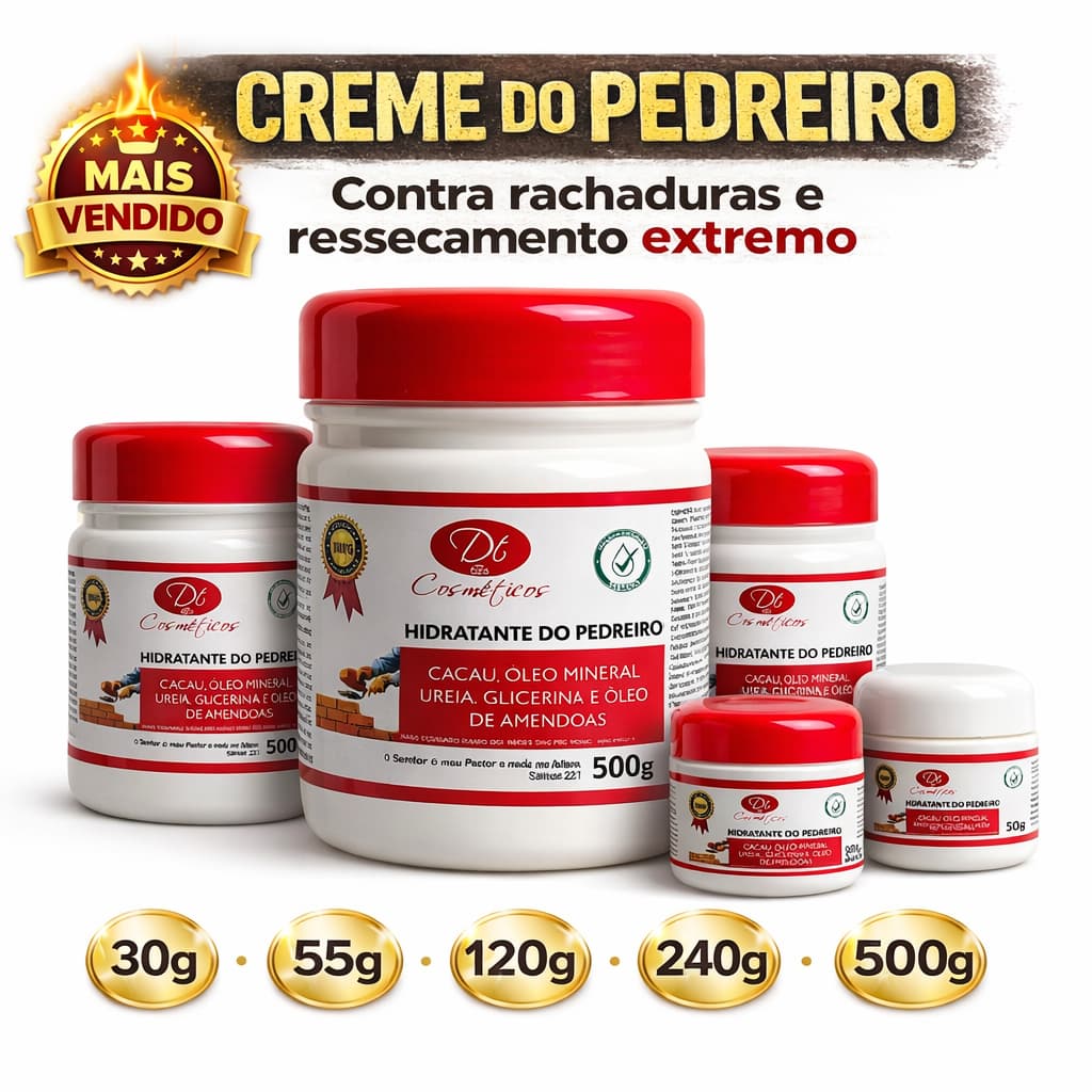 Creme do Pedreiro com Ureia Hidratante para Mãos e Pés Ressecados Rachaduras Hidratação Intensiva