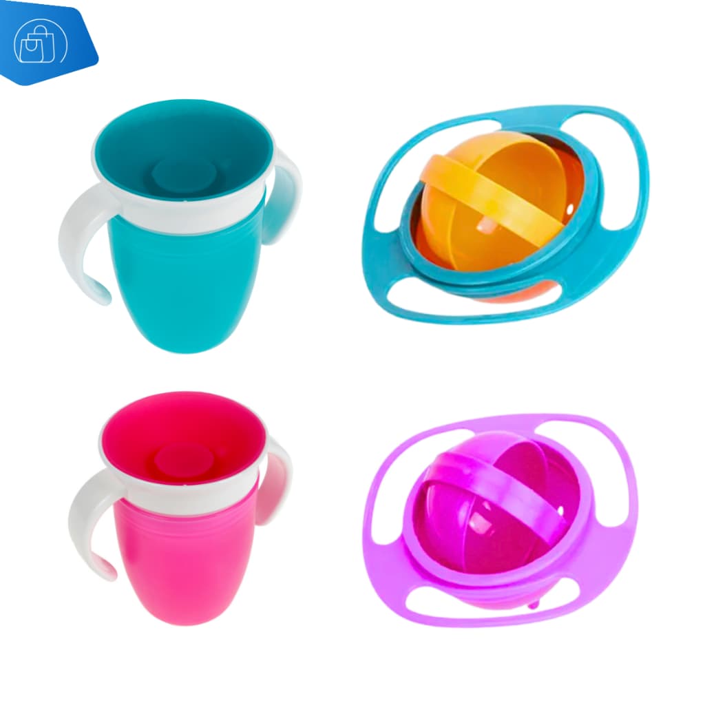 Copo De Transição Treinamento e Pratinho 360° Bebê Infantil Antivazamento Com Alça Sem Bico