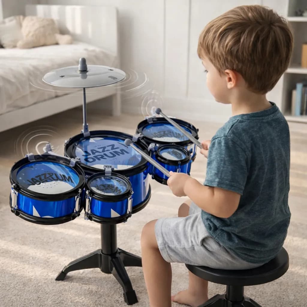 BATERIA INFANTIL COMPLETA 5 TAMBORES + PRATO  Transforme seu pequeno em um verdadeiro baterista