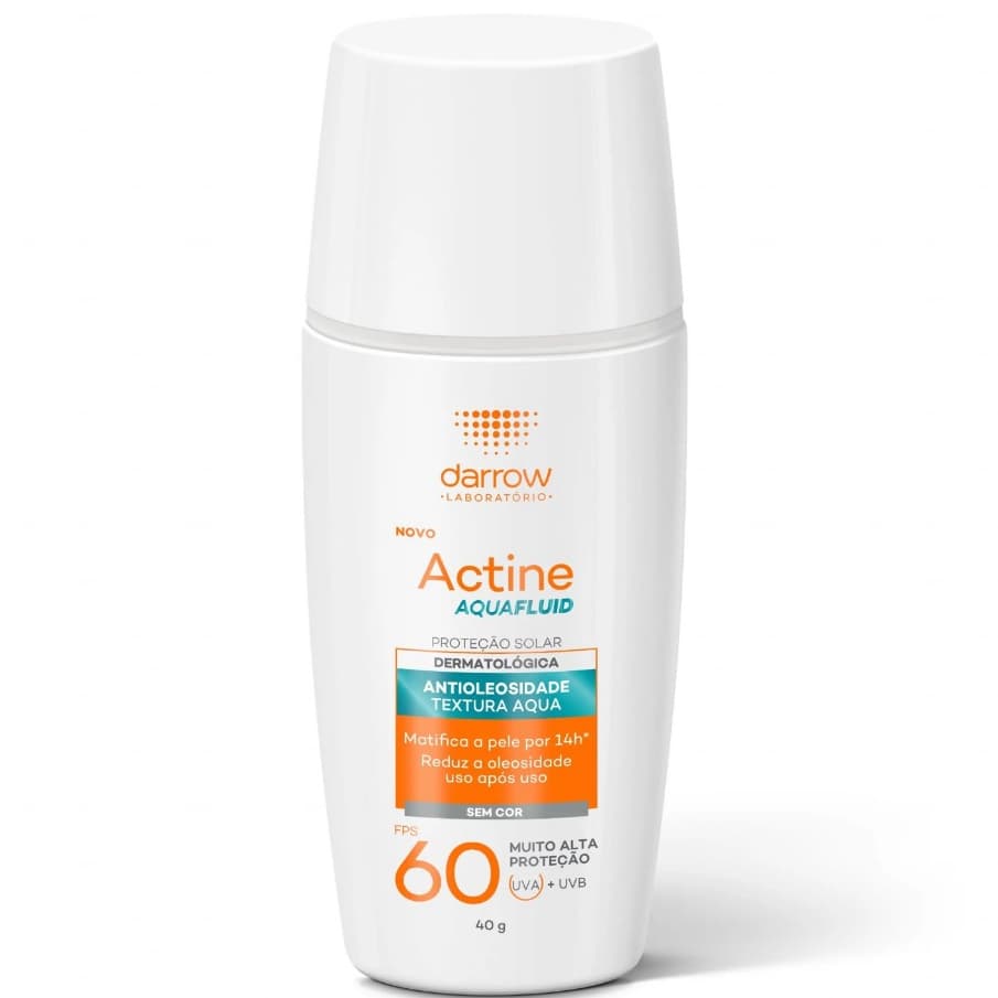 Protetor Solar Facial Actine Aquafluid Darrow FPS60 Sem Cor 40g Pele Oleosa Acne Matifica 14h