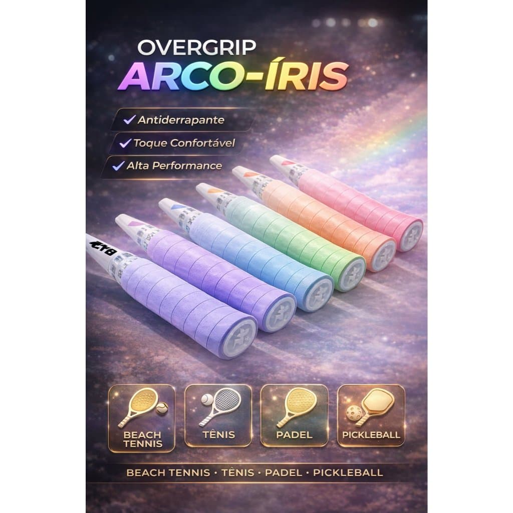 Overgrip Arco-Íris Antiderrapante – Alta Aderência e Conforto para Beach Tennis, Padel e Tênis