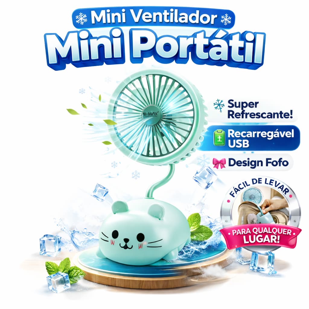 Ventilador Portátil de Mesa USB Recarregável Fofo Pratico Refrescante ENVIO IMEDIATO