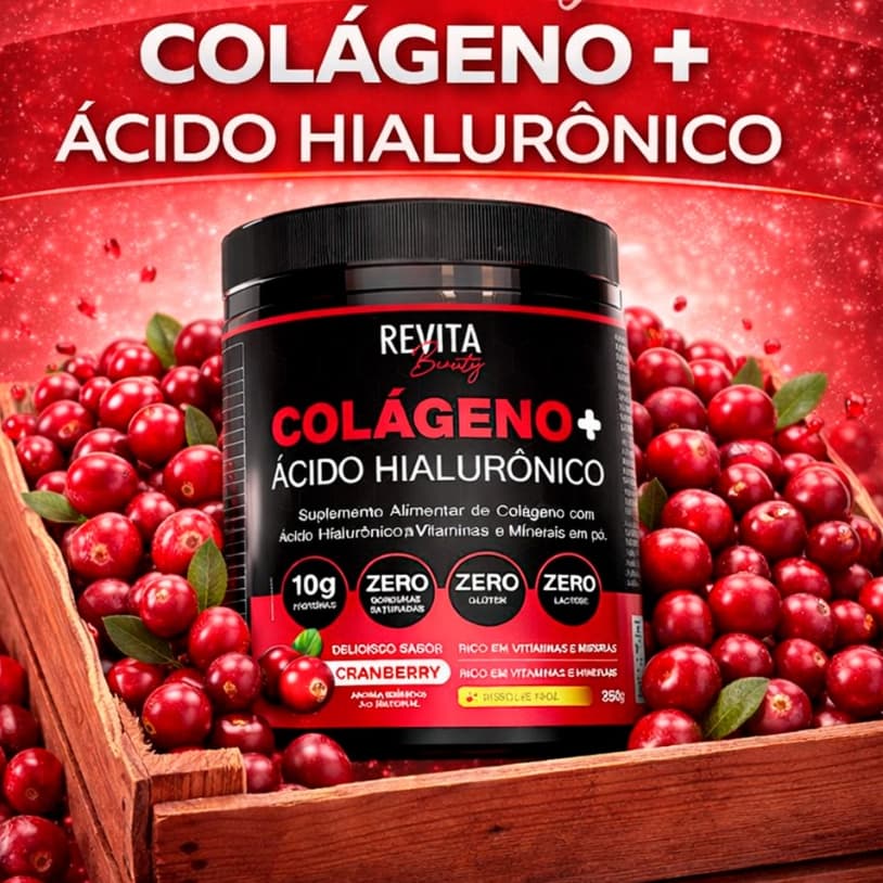 COLAGENO + ÁCIDO HIALURÔNICO REVITA BEAUTY SABOR CRANBERRY, TANGERINA E LIMÃO - ENVIO RAPIDO