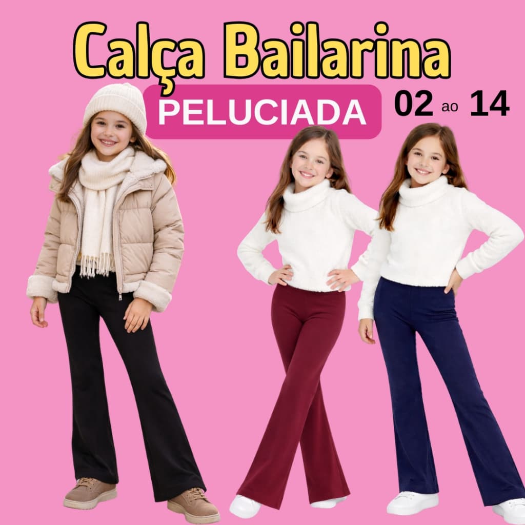 Calça Flare Bailarina Legging Infantil Juvenil Menina Tecido Peluciado Térmico Flanelado de Inverno