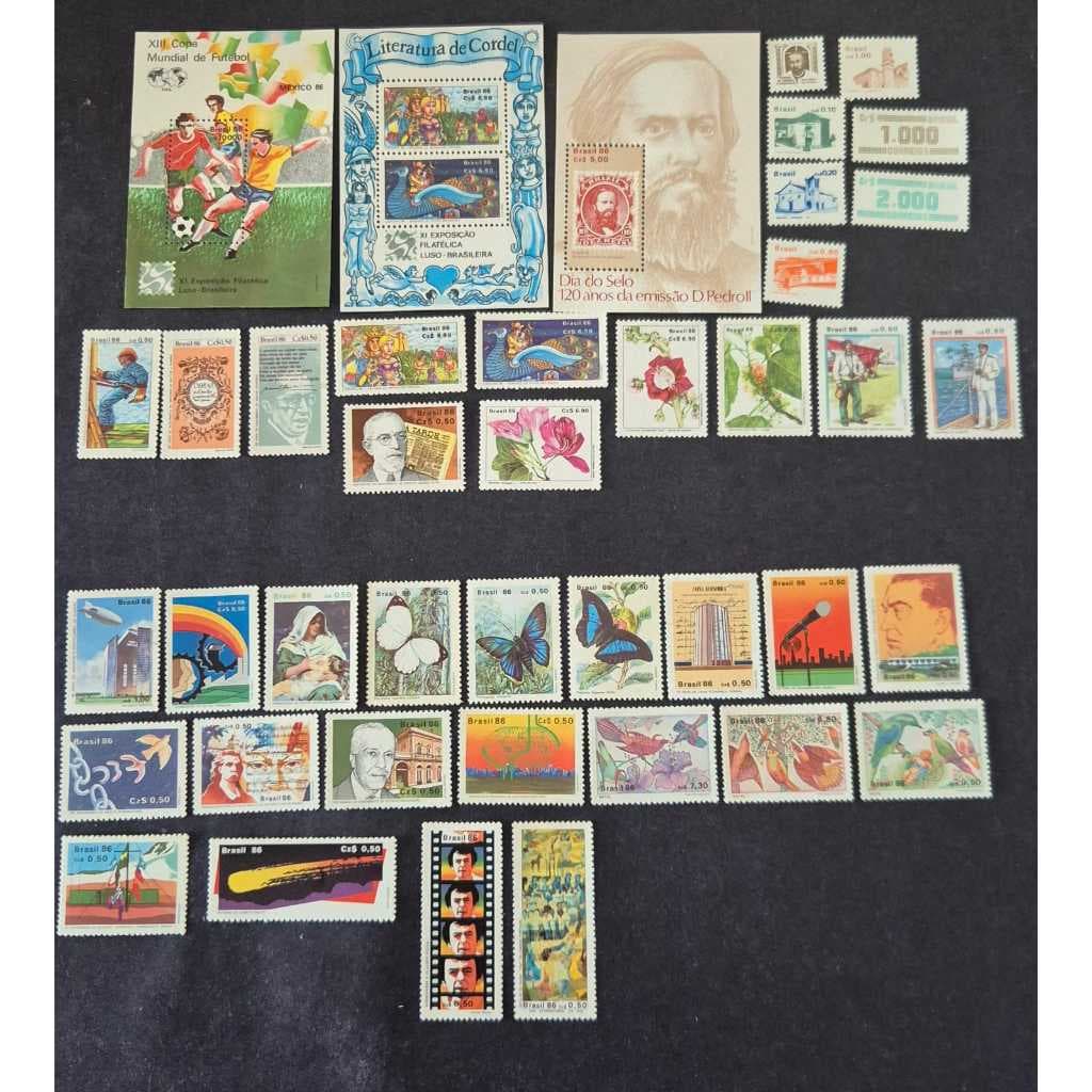 ANO COMPLETO TOTAL DE SELOS DE 1986 - SELOS CORREIOS MINT COMEMORATIVOS+ORDINÁRIOS+BLOCOS+HANSEN.
