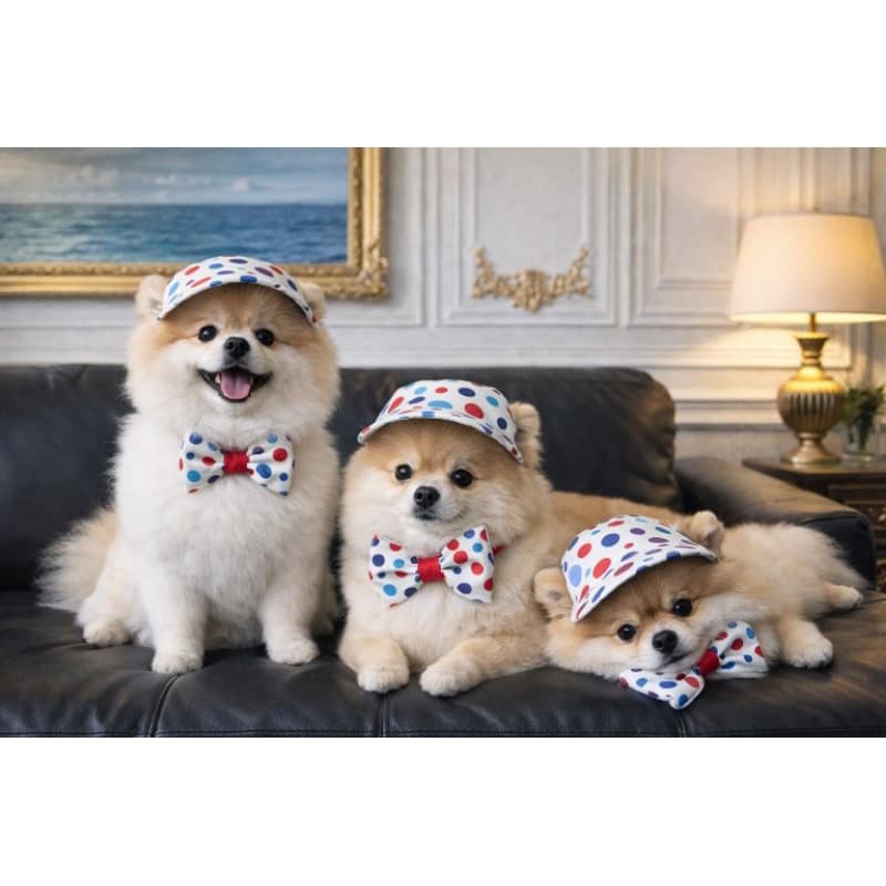 Boné Pet Poá Colorido + Laço ou Gravata Borboleta | 100% Tricoline | Festa Aniversário Cachorro Gato