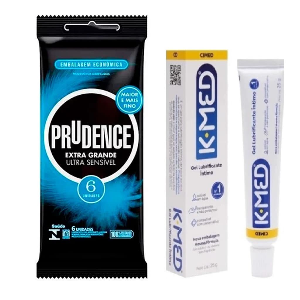 Preservativo Prudence Extra Grande Ultra Sensível 6 Unidades 56mm + kmed 25 gramas