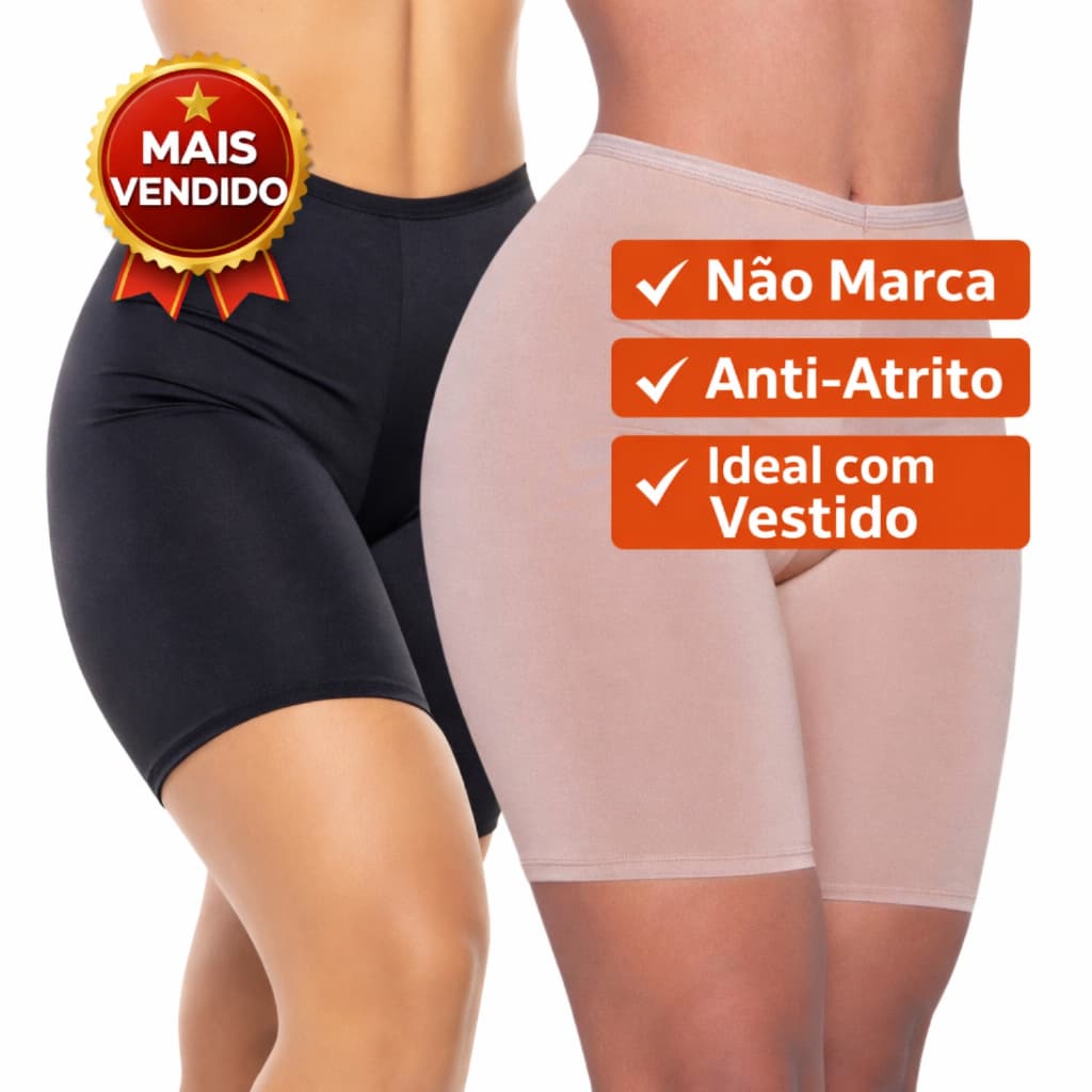 Kit Short Segunda Pele Feminino • Não Marca • Anti-Atrito • Ideal com Vestido • Anágua