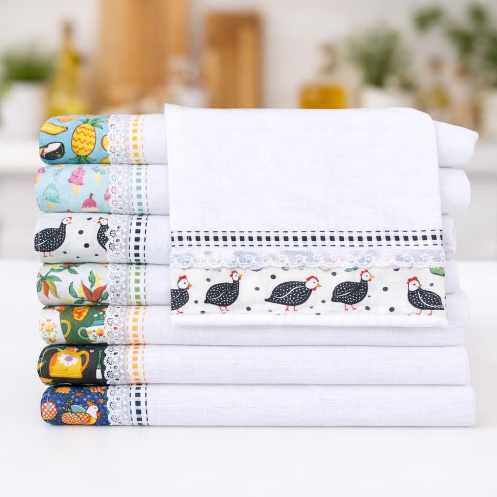 Pano De Prato Grande Resistente Premium Bordado Ingles 10 unid