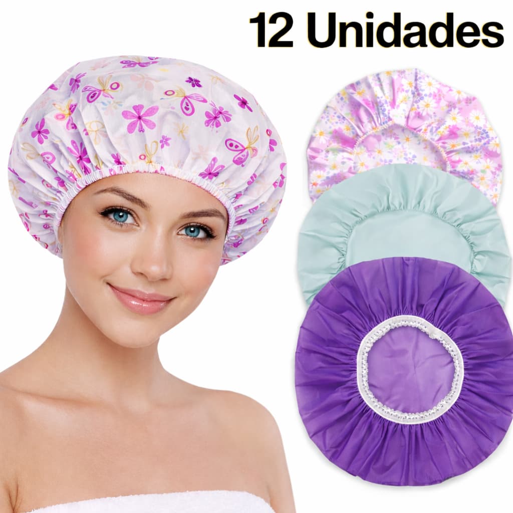 Kit 12 Toucas de Banho Impermeáveis com Elástico – Para Tintura e Hidratação