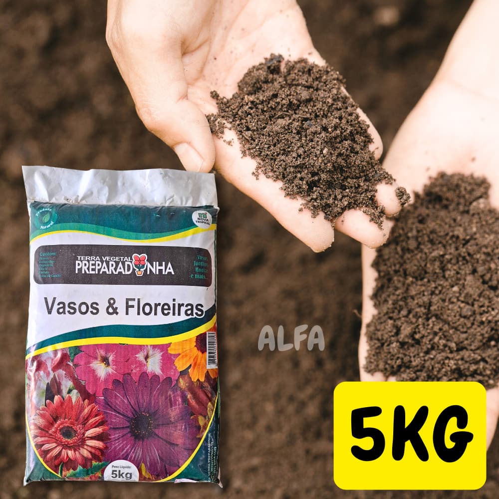 5kg Terra Vegetal Adubada Preparada - Plantas Hortas Flores Jardim Vasos