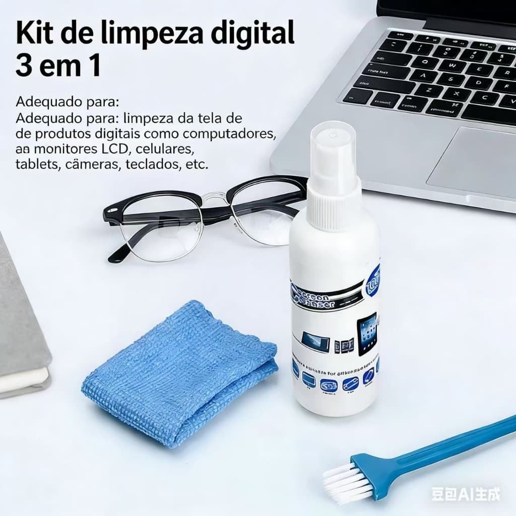 Kit 3 Em 1 Limpeza De Tela Lcd Com Solução, Pano E Escova sem Manchar
