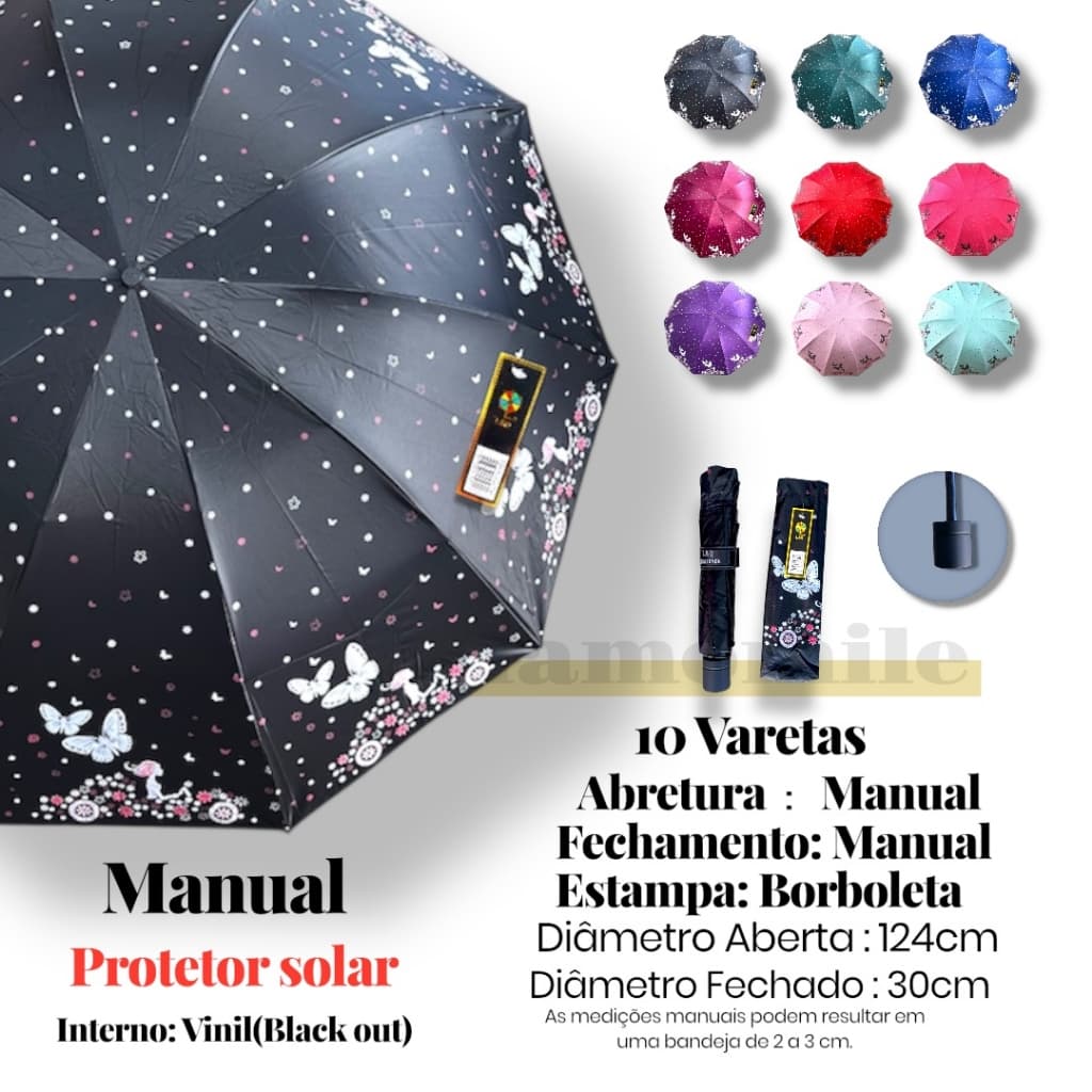 Guarda Chuva Sombrinha Dobrável  Proteção Solar Borboleta  UV Blackout Impermeável Compacto