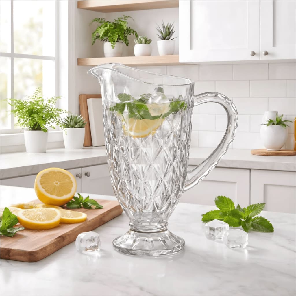 Jarra De Vidro Diamond 1,2L Para Água Suco Drinks Bico Jaca Diamante Abacaxi Transparente