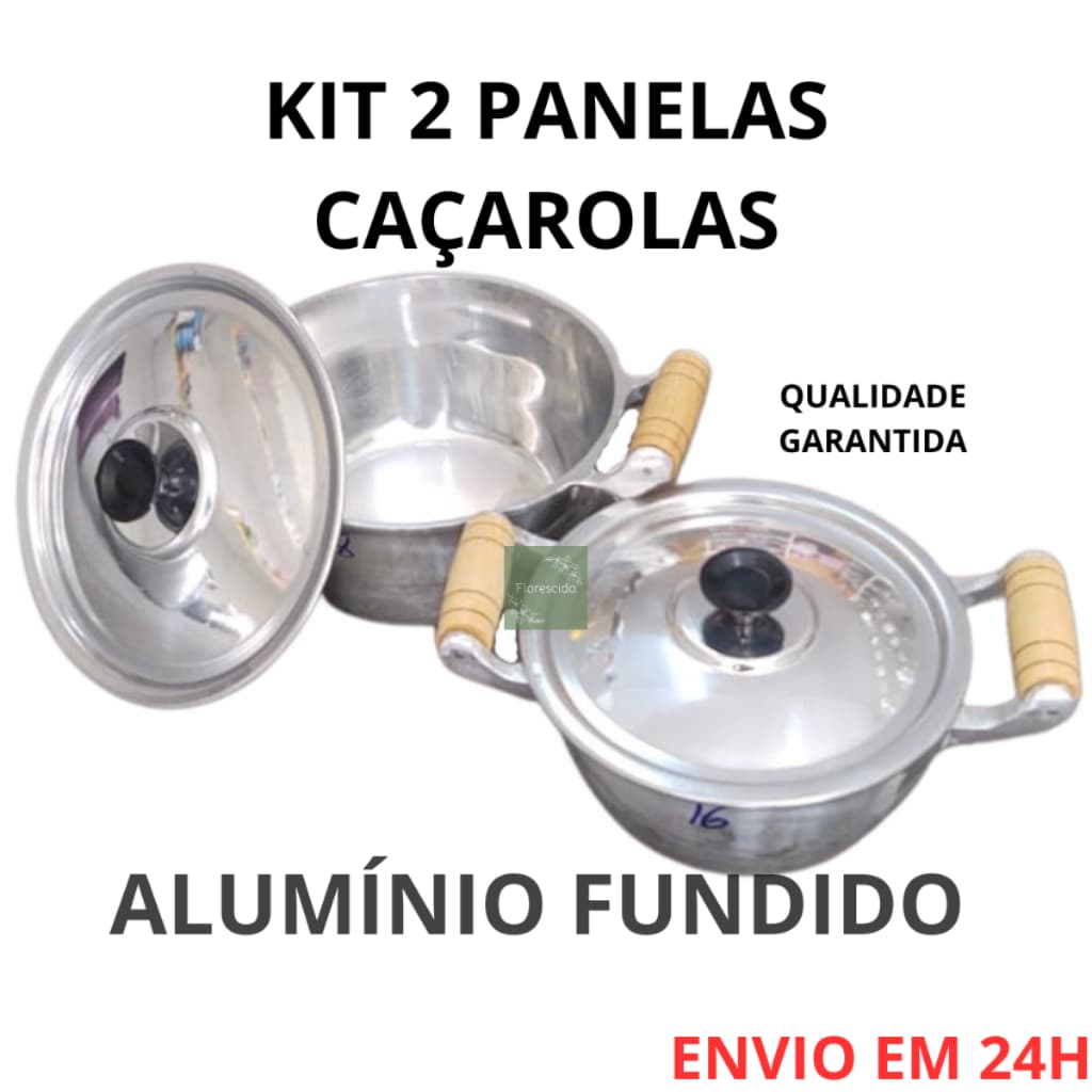 Kit 2 Panelas Caçarolas Pequenas de Alumínio Batido Grosso Fundido Tamanhos 16 e 18