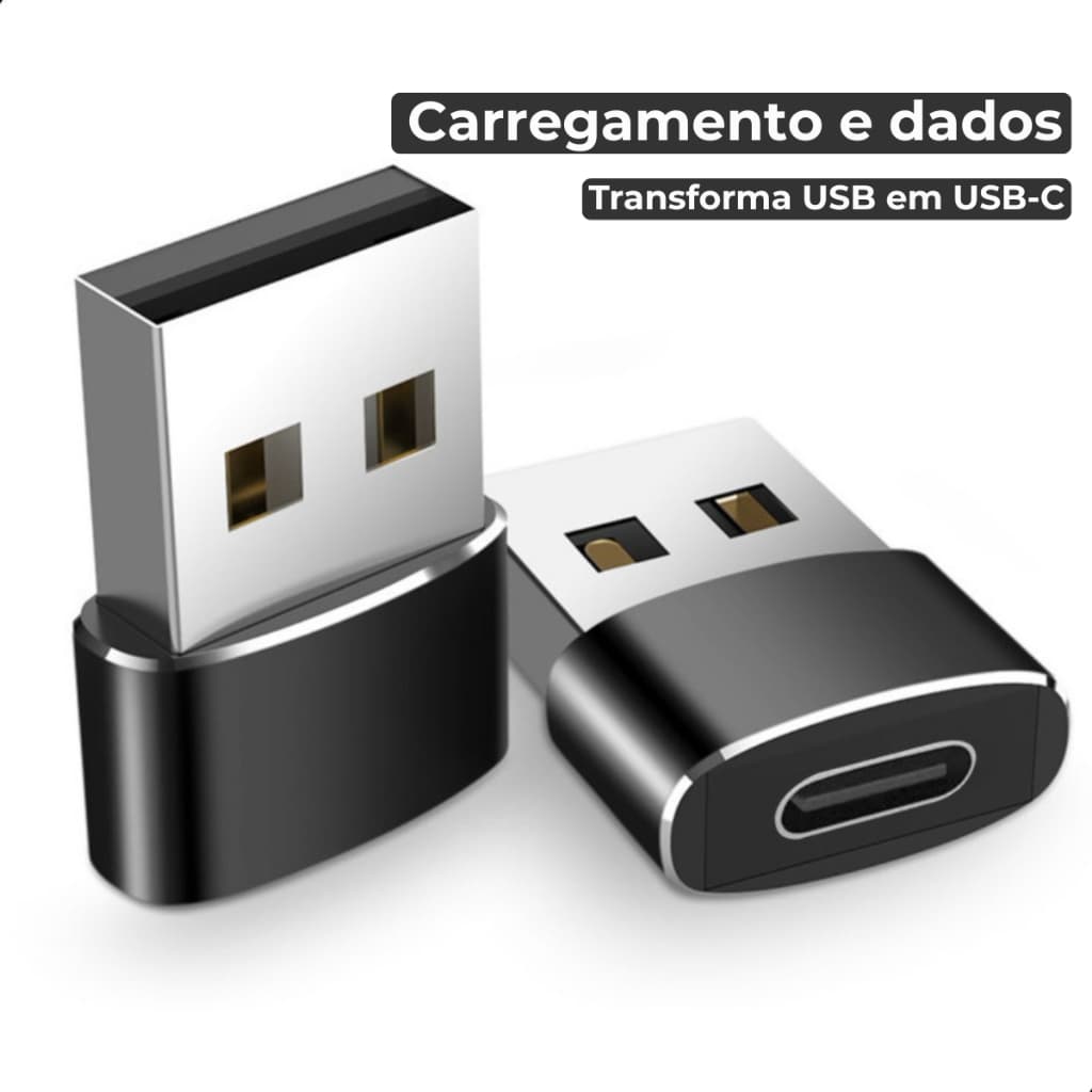 Adaptador USB-C Fêmea para USB 2.0 Macho Conversor Carregamento e Dados