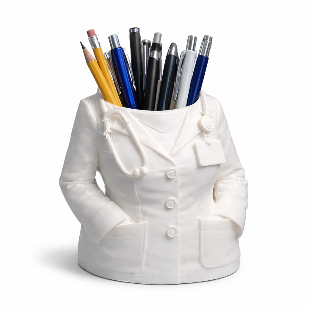 Porta Caneta de Mesa Personalizado Consultório Jaleco Feminino Enfermagem Médico 3D