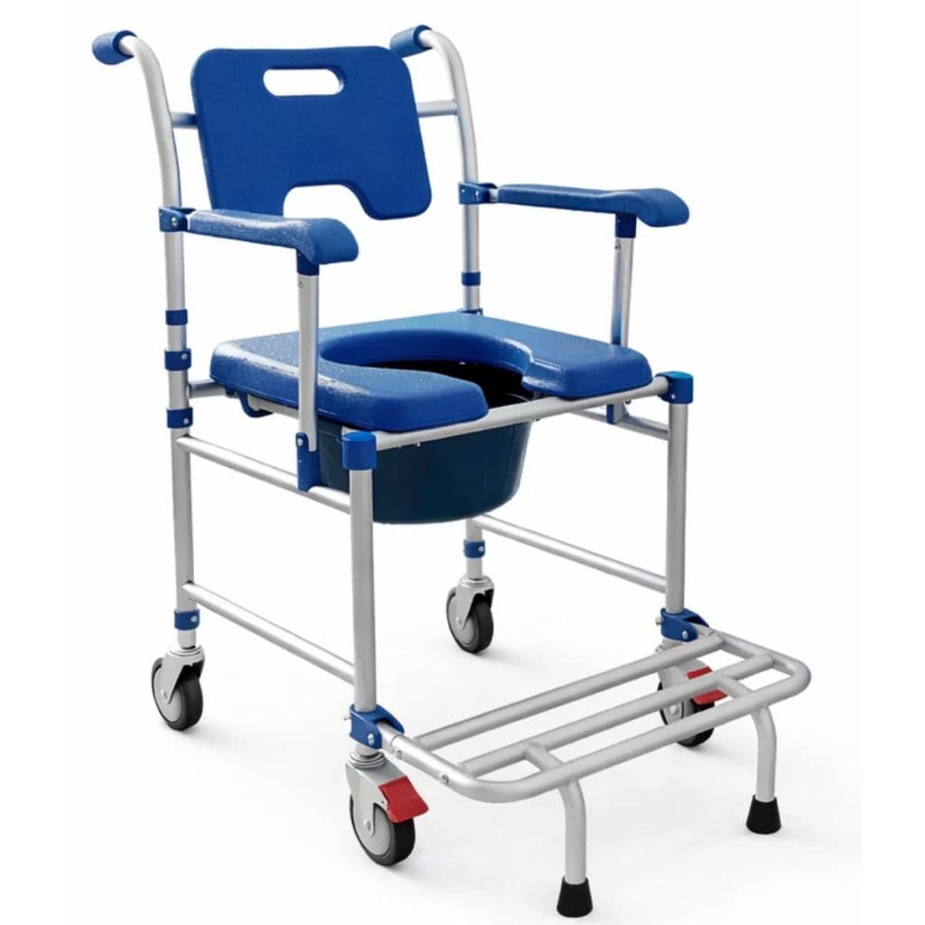 Cadeira de Banho Idoso Com Assento Almofadado e Comadre 4 Rodas 100kg