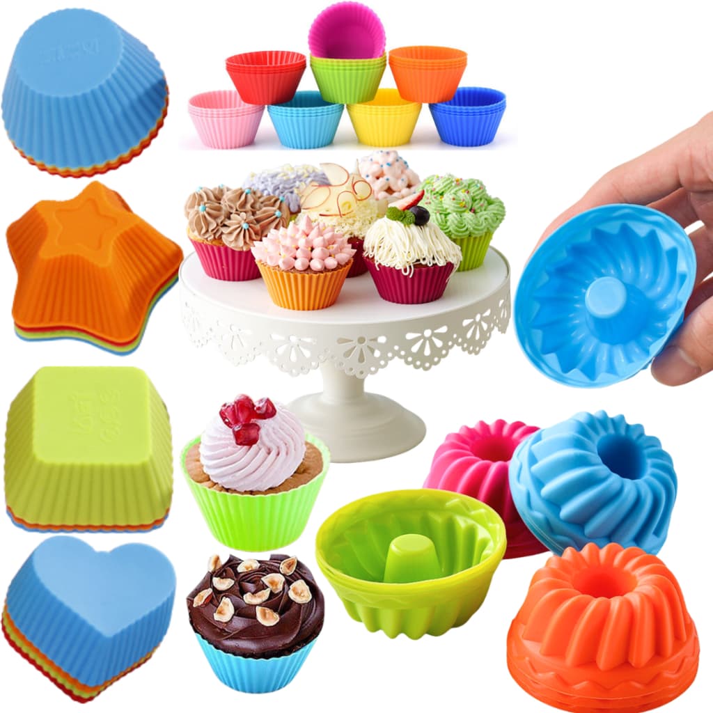 Forminhas Formas Silicone Cupcake Muffin Bolo Doces Vários Formatos Coloridas Kit com 6 ou 12 Peças