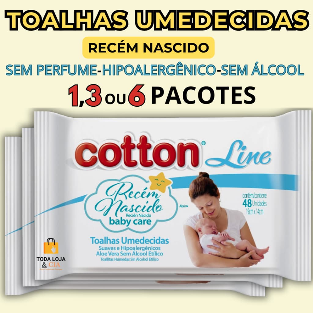 Lenço Umedecido 1,3 ou 6 Pacotes Higiene Recém Nascido Hipoalergênico Sem Perfume Promoção