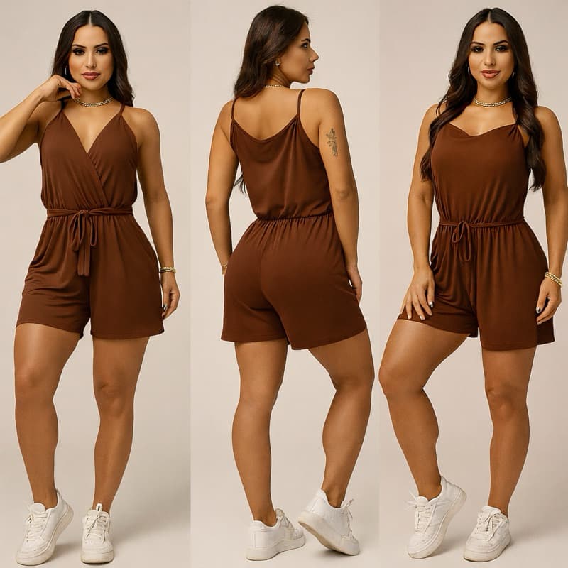 macaquinho elegante envio rapido mais vendidos curto alça liso duas versões com laço casual shortinho