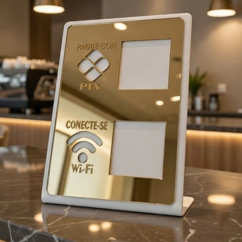 Placa Pix Display Mesa Balcão PIX Wifi Dupla Premium