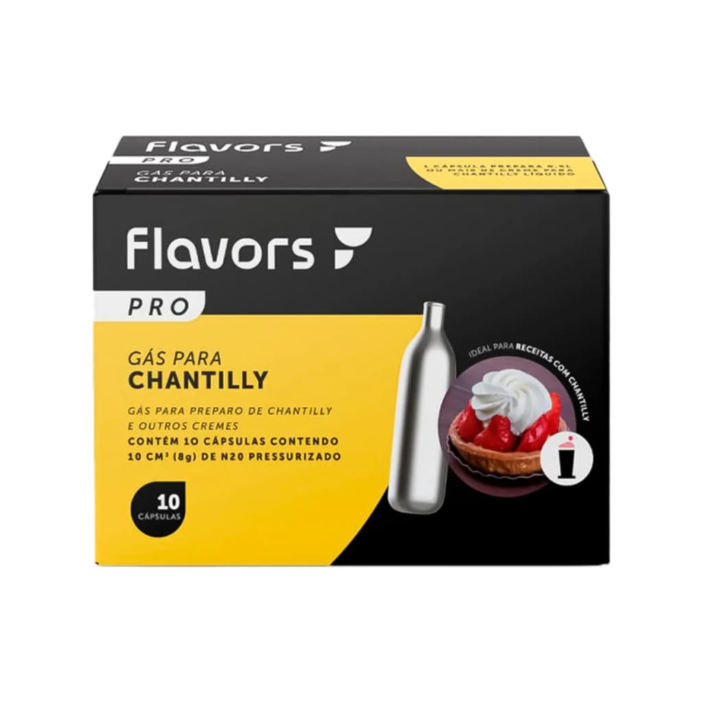 Kit Cápsulas de Gás Ampola 10 unidades Chantilly Para Garrafa Sifão Flavors