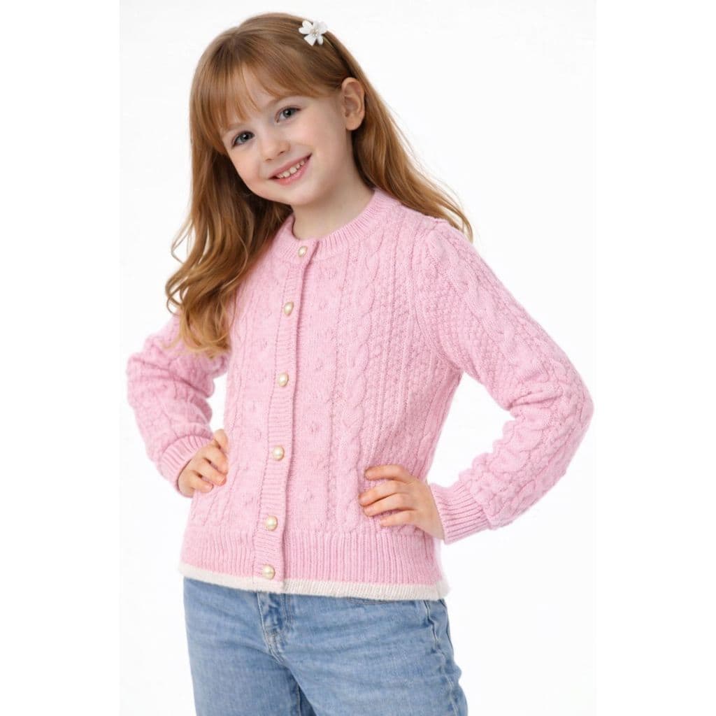 Casaquinho Cardigan Infantil Feminino Tricot Trabalhado com Botões Inverno Confortável e Estiloso