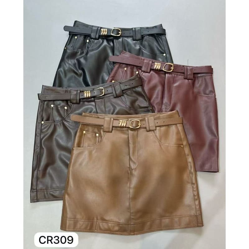 novidade 2026 saia-short couro PU com cinto