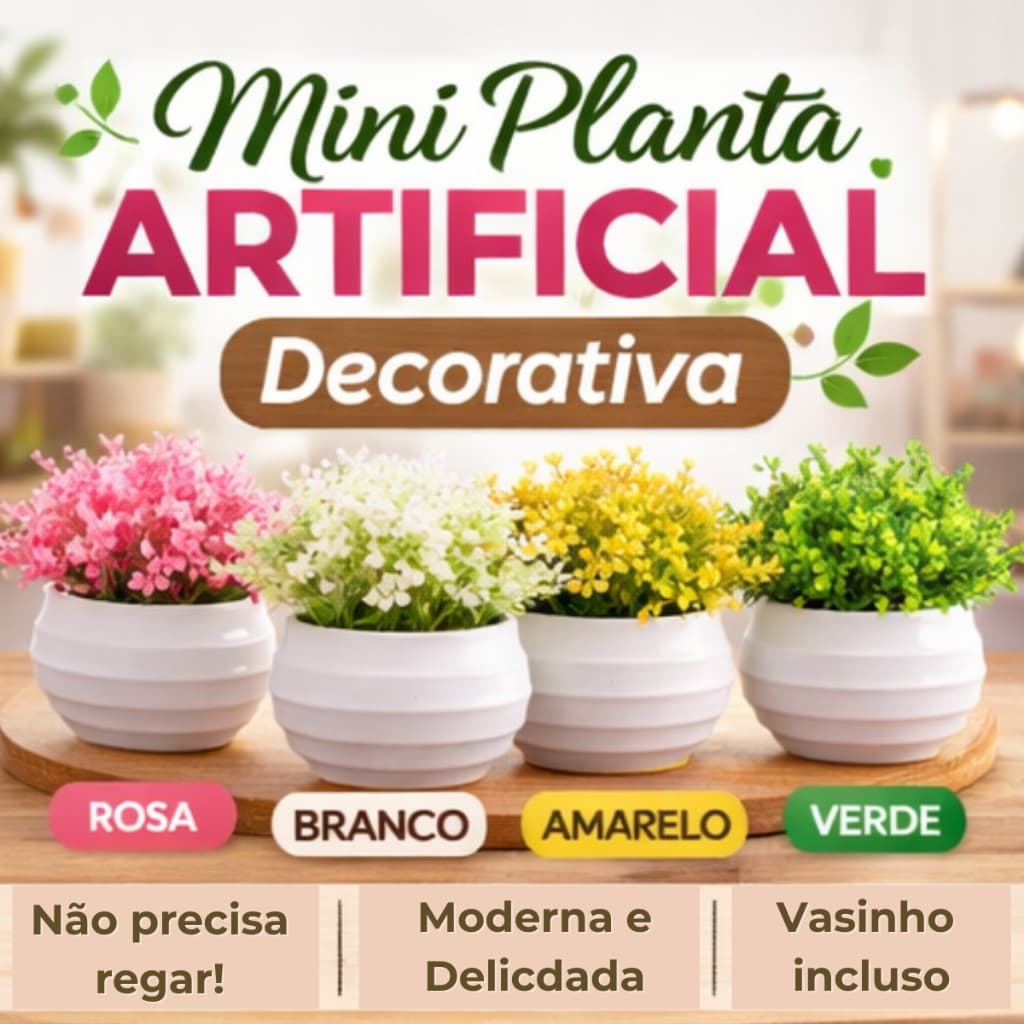 Kit 4 Mini Plantas Decorativas Artificial com Vaso Branco Flores Realistas Enfeite Casa Banheiro