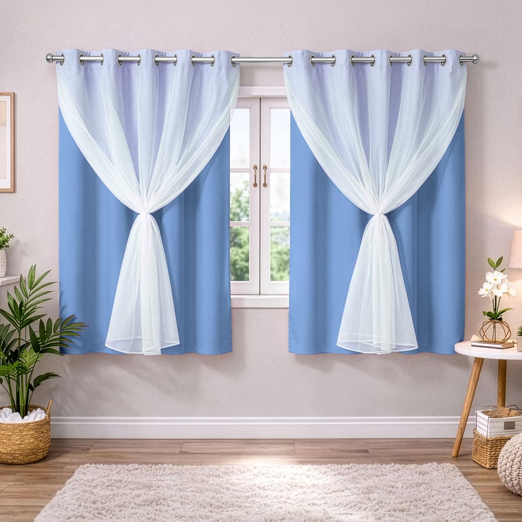 Cortina Corta Luz com Voil Branco 2,00m Largura x 1,40m Altura Blackout Varias Cores Premium