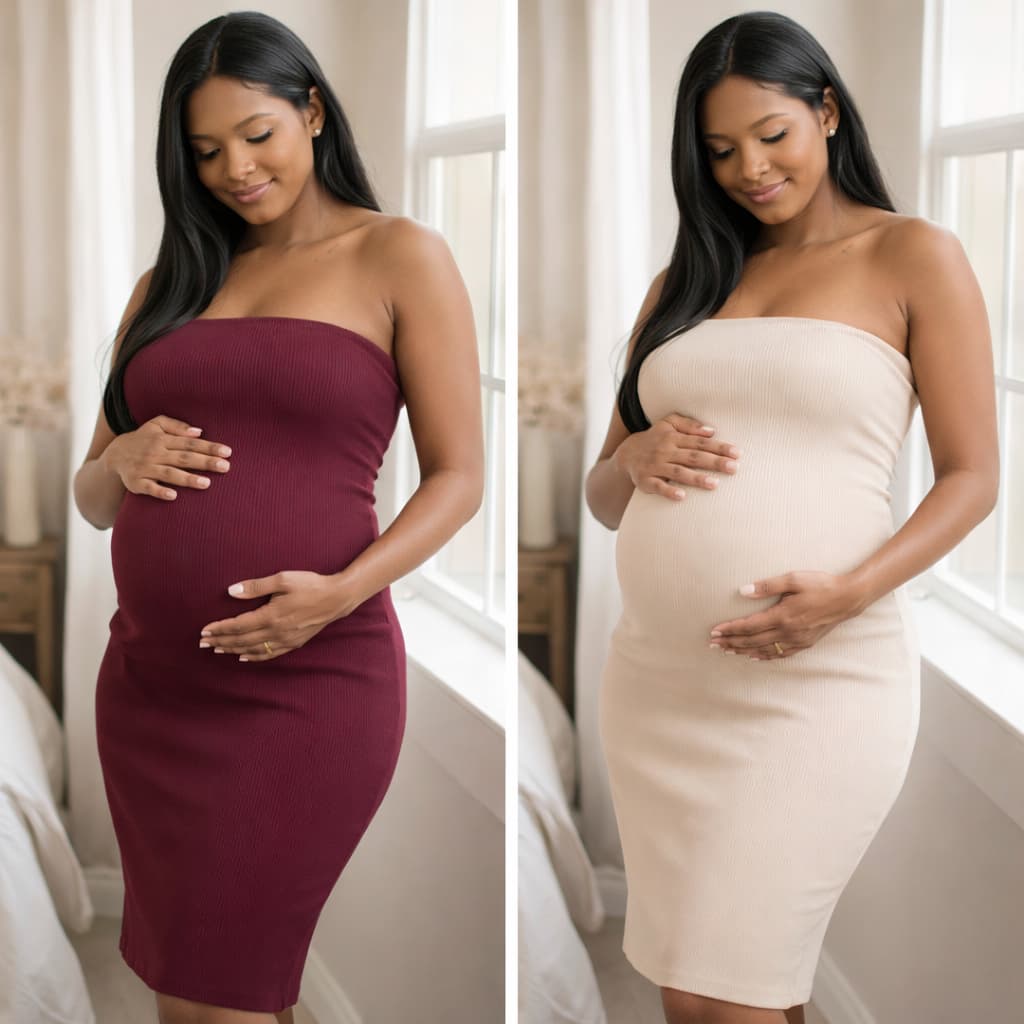 Vestido Midi Feminino Tomara Que Caia Gestante para Gravida Anarruga Canelado Tubinho Justo saída Maternidade