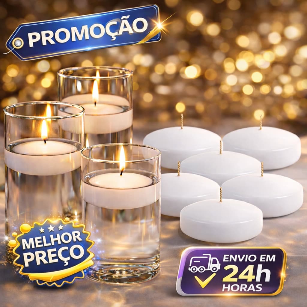KIT VELAS FLUTUANTE BRANCA DECORAÇÃO PISCINA FLUTUAM CASAMENTO 18 HORAS FESTAS
