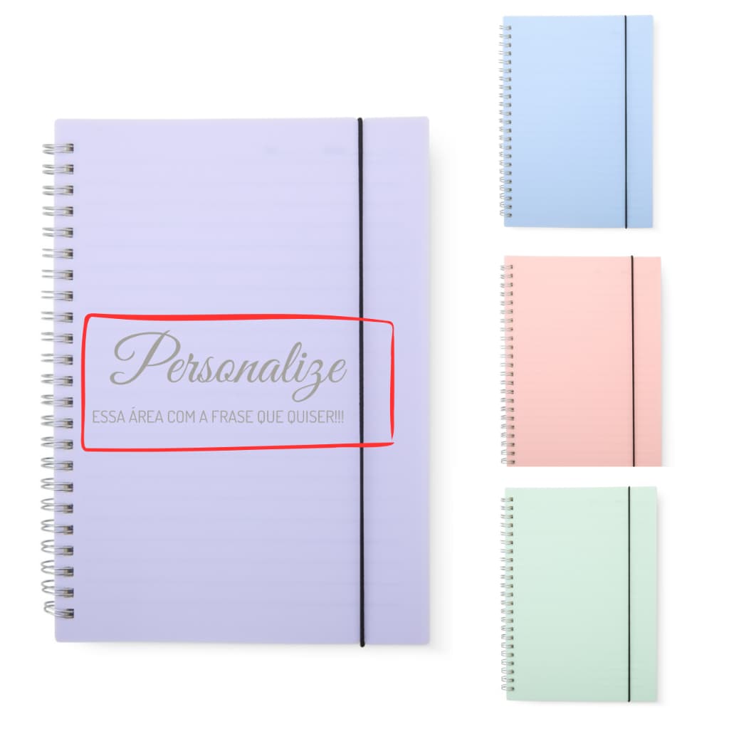 Kit 2 Cadernos A5 personalizados capa plástica elástico para lacre folhas marfim com pauta